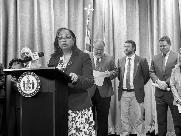 Rhiannon Evans/ Capital News Service Democratic House Speaker Joseline Peña-Melnyk speaks at a press conference with the bipartisan Rural Caucus in Annapolis March 31, 2026 in Annapolis.
